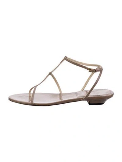 Pre-owned Khaite Leather T-strap Sandals In Neutral