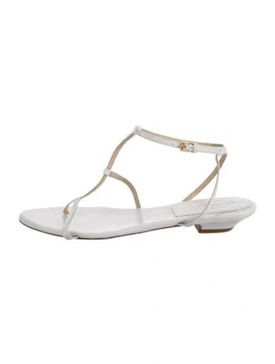 Pre-owned Khaite Leather T-strap Sandals In White