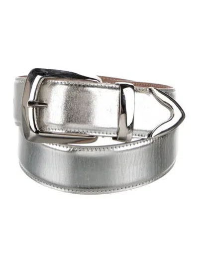 Pre-owned Khaite Leather Waist Belt In Metallic/silver
