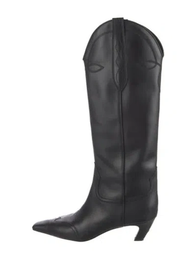 Pre-owned Khaite Leather Western Boots In Black