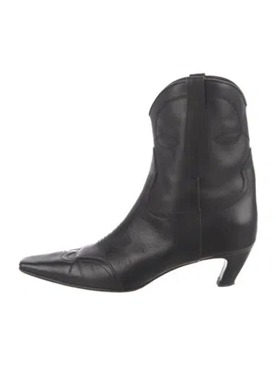 Pre-owned Khaite Leather Western Boots In Black