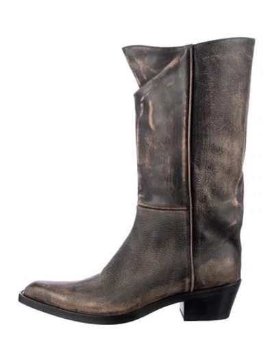 Pre-owned Khaite Leather Western Boots In Grey