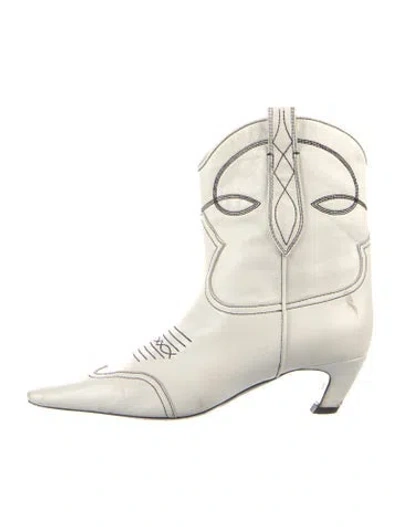 Pre-owned Khaite Leather Western Boots In White