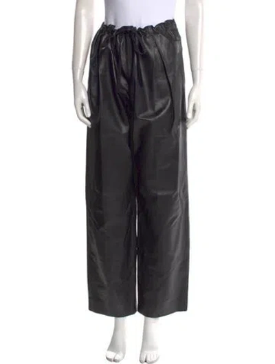 Pre-owned Khaite Leather Wide Leg Pants In Black