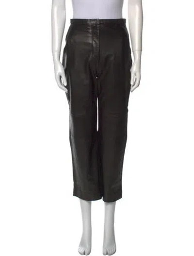 Pre-owned Khaite Leather Wide Leg Pants In Black