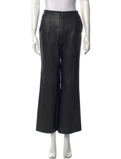 Pre-owned Khaite Leather Wide Leg Pants In Black