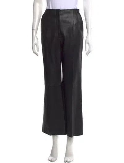 Pre-owned Khaite Leather Wide Leg Pants In Black