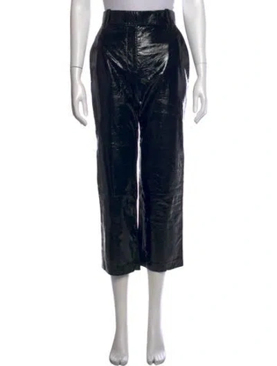 Pre-owned Khaite Leather Wide Leg Pants In Black