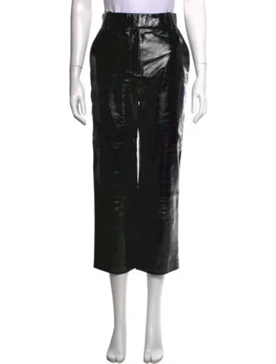 Pre-owned Khaite Leather Wide Leg Pants In Black