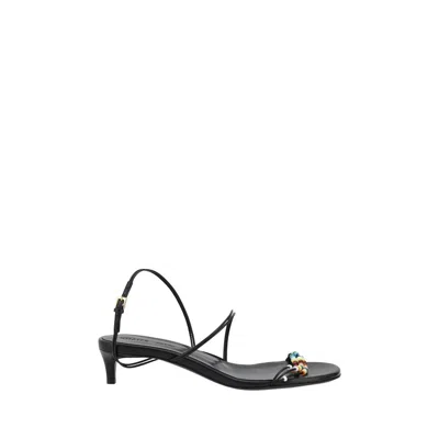 Khaite Loop Beaded Leather Sandals In Black