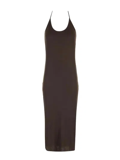 Khaite Leesal Midi Dress In Brown