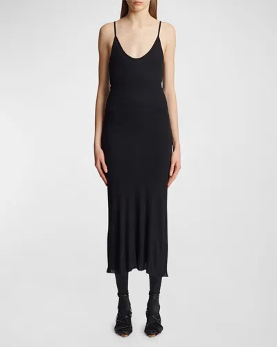 Khaite Leesal Ribbed Midi Dress In Black