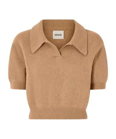 Khaite Leni Cropped Wool And Cashmere-blend Sweater In Brown