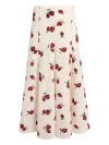 Khaite Lenno Raspberry Print Organza Midi Skirt In White