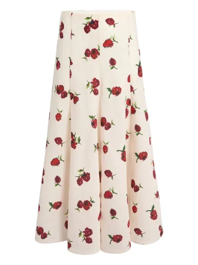 KHAITE LENNO FLORAL-PRINT PLEATED MIDI SKIRT