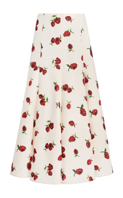 Khaite Lenno Printed Cotton-silk Midi Skirt In Neutral
