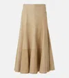 Khaite Lenno Suede Midi Skirt In Beige