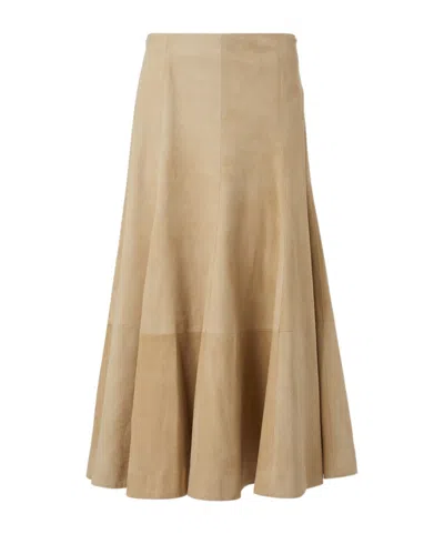 Khaite Lenno Suede Midi Skirt In Brown