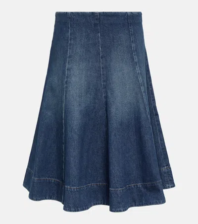 Khaite Lennox Paneled Denim Midi Skirt In Blue