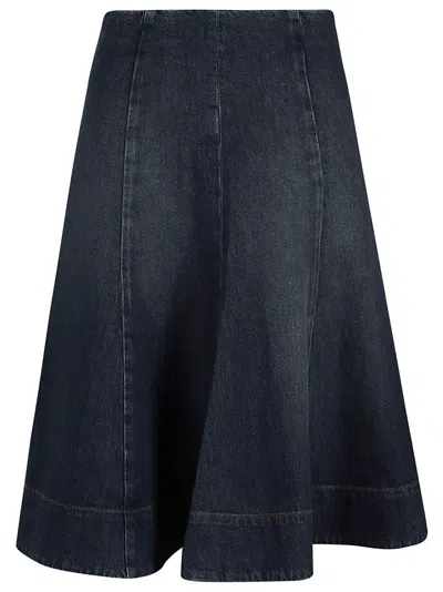 Khaite Cotton Denim Skirt In Blue