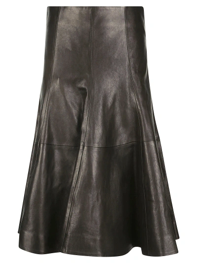 Khaite The Lennox Leather Midi Skirt In Black