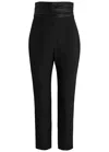 Khaite Lenro Pleated Satin-trimmed Grain De Poudre Straight-leg Pants In Black