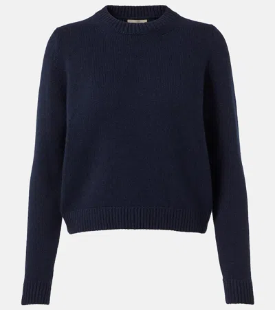 Khaite Crew-neck Pure Cashmere Jumper With Ribbed Trims In Blue