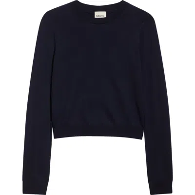 Khaite Leta Crop Wool Blend Sweater In Midnight Navy