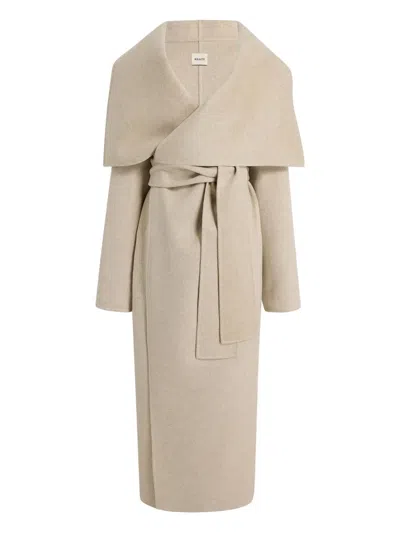 Khaite Levitt Belted Shawl-collar Coat In Brown