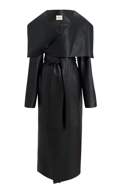 Khaite Levitt Wrap-front Leather Coat In Black