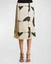 Khaite Levy Crane Print Pleated Cupro Skirt In Cream  Black