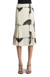Khaite Levy Crane Print Pleated Cupro Skirt In Cream / Black