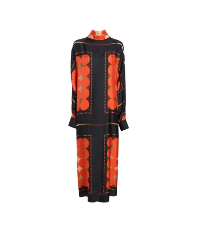 Khaite Lexi Scarf-neck Long-sleeve Maxi Silk Dress In Black