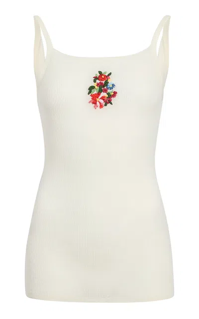 Khaite Lida Flower-detailed Cotton-blend Tank Top In White