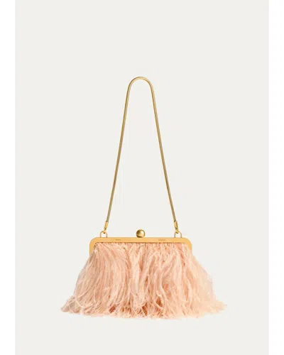 Khaite Lilith Feather Satin Evening Shoulder Bag In Desert Sand