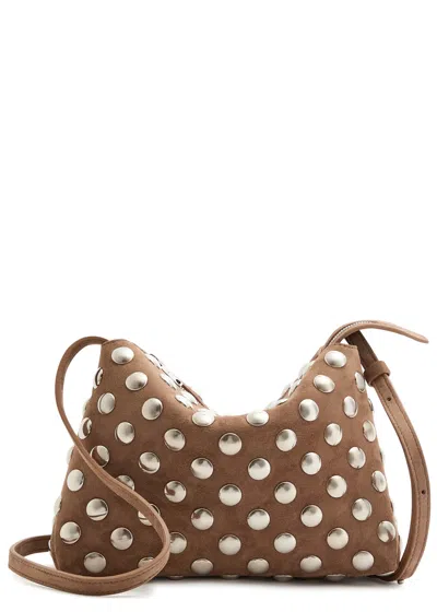Khaite Lina Medium Studded Suede Cross-body Bag In Brown