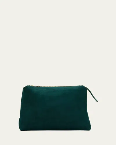 Khaite Lina Medium Suede Crossbody Bag In Dark Green