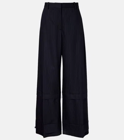 Khaite Linden Pinstripe High-rise Wide-leg Pants In Black