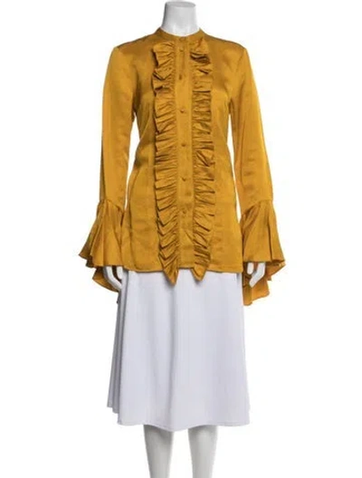 Pre-owned Khaite Linen Long Sleeve Blouse In Yellow