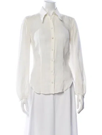Pre-owned Khaite Linen Long Sleeve Button-up Top In Neutrals