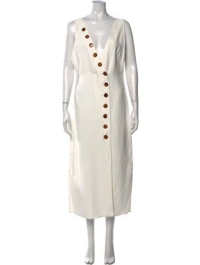 Pre-owned Khaite Linen Midi Length Dress In White