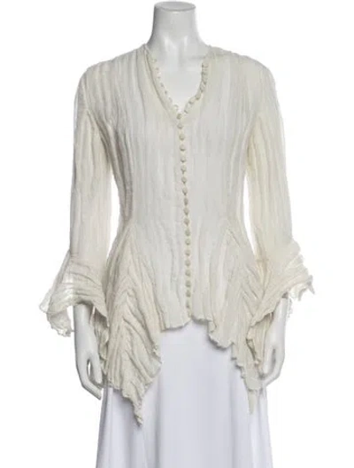 Pre-owned Khaite Linen V-neck Blouse In Neutral