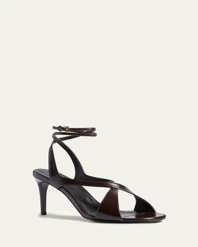 KHAITE LIRIA LEATHER CRISSCROSS WRAP ANKLE-STRAP SANDALS