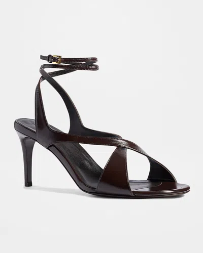 KHAITE LIRIA LEATHER CRISSCROSS WRAP ANKLE-STRAP SANDALS