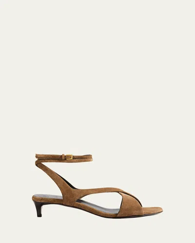 Khaite Liria Suede Ankle-strap Sandals In Brown