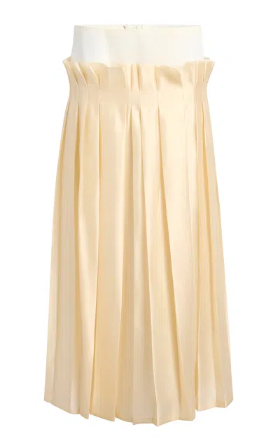 Khaite Liset Pleated Silk-blend Maxi Skirt In Off-white