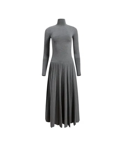 Khaite Lisette Knitted Wool Blend Long Dress In Grey