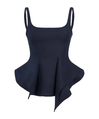 Khaite Loa Linen Peplum Top In Blue