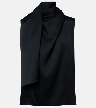 Khaite Loe Scarf-detail Crêpe Satin Top In Black