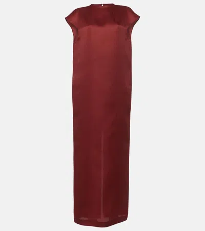 Khaite Lohan Silk Satin Long Dress In Oxblood
